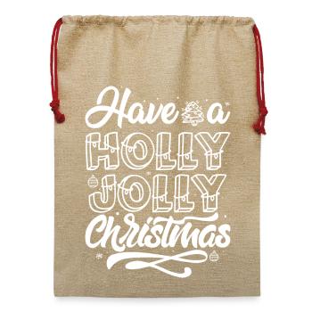 Holly Jolly Weihnachten Handbeschriftung - Jute Weihnachtssack  - Beige - Vorne