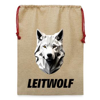 weißer Kopf vom Leitwolf - Jute Weihnachtssack  - Beige - Vorne