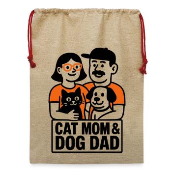 Cat Mom Dog Dad Minimalist Humor Design - Jute Weihnachtssack  - Beige - Vorne