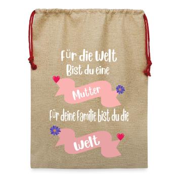 Mütterliebe Weltmotiv Design - Jute Weihnachtssack  - Beige - Vorne