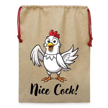 Hahn "Nice Cock!" - Jute Weihnachtssack  - Beige - Vorne