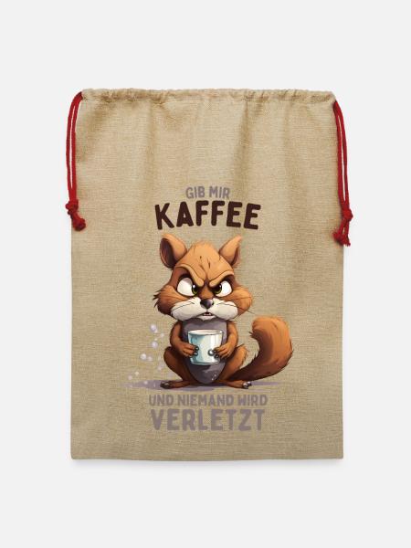 Wütendes Eichhörnchen mit Kaffee - Jute Weihnachtssack - Beige