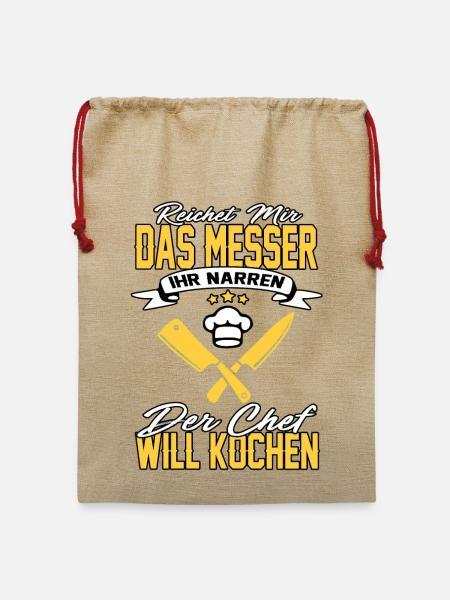 koch kochen herren spruch lustig aufklkeber messer - Jute Weihnachtssack - Beige