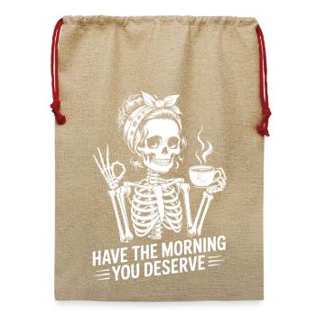 Skull Kaffeepause - Jute Weihnachtssack  - Beige - Vorne