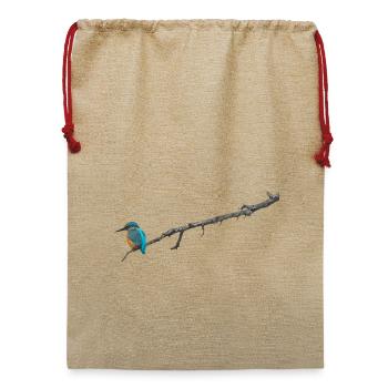 Eisvogel auf einem Ast - Jute Weihnachtssack  - Beige - Vorne