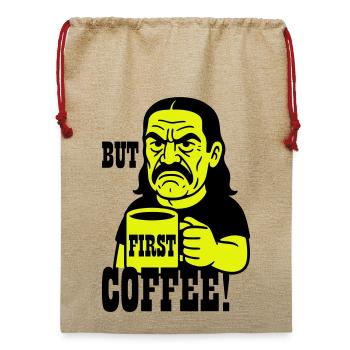 First Coffee Man - Jute Weihnachtssack  - Beige - Vorne