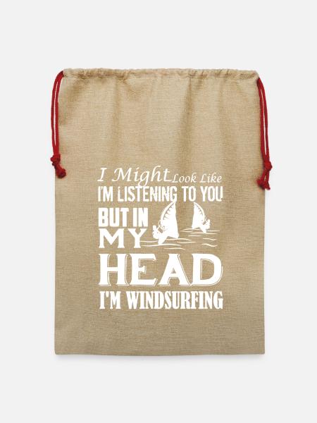 Ich bin Windsurfing Shirt - Jute Weihnachtssack - Beige