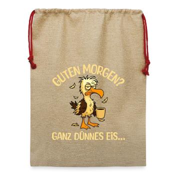 Morgenmuffel Möwe mit Kaffee - Jute Weihnachtssack  - Beige - Vorne