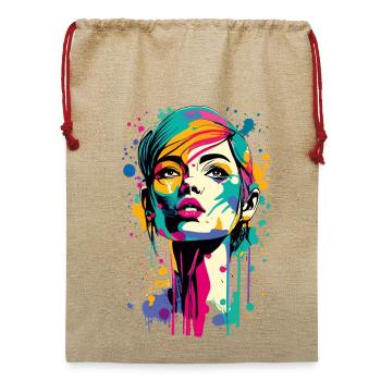 Topmodel Traumfrau Portrait Retro Pinup Burlesque - Jute Weihnachtssack  - Beige - Vorne