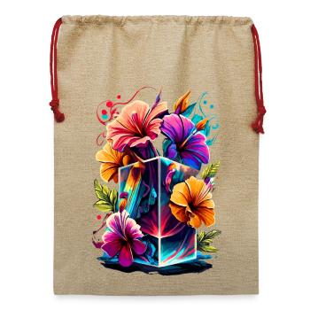 Floristik Blumen - Orchidee Blumenstrauss Flora - Jute Weihnachtssack  - Beige - Vorne