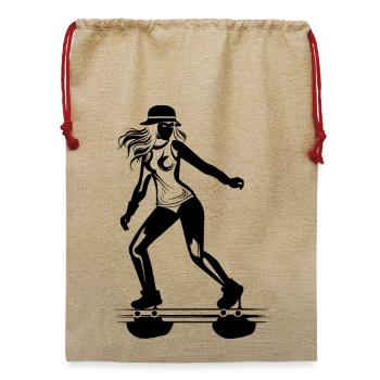 Rollschuh Mädchen - Jute Weihnachtssack  - Beige - Vorne