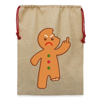 Lebkuchenmann Stinkefinger Mittelfinger - Jute Weihnachtssack  - Beige - Vorne