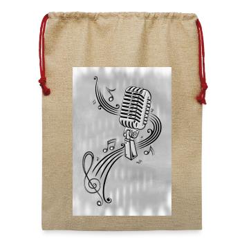 Retro Mikrofon mit Musiknoten Microphon Silber - Jute Weihnachtssack  - Beige - Vorne