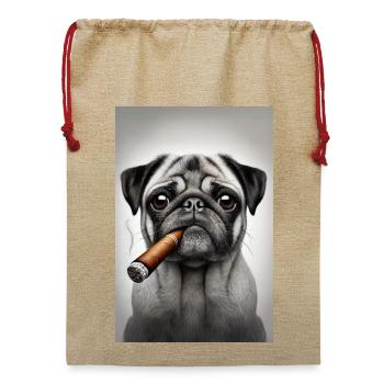 Mops mit Zigarre - Jute Weihnachtssack  - Beige - Vorne