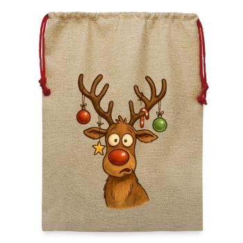 Reh mit Weihnachtskugeln - Jute Weihnachtssack  - Beige - Vorne