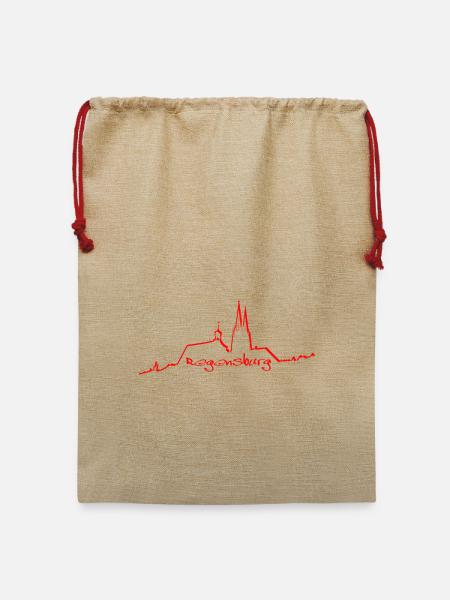 Regensburg Skyline rot - Jute Weihnachtssack  - Beige