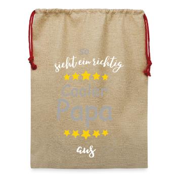 Cooler Papa mit Sternenflügeln - Jute Weihnachtssack  - Beige - Vorne