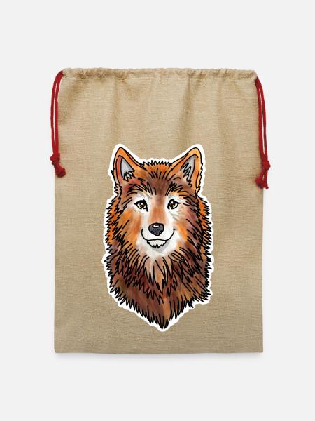 Wolfskopf (Braunes Fell) - Jute Weihnachtssack - Beige