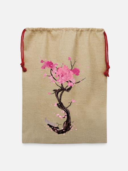Sakura-Baum-Spiral-Floral - Jute Weihnachtssack  - Beige