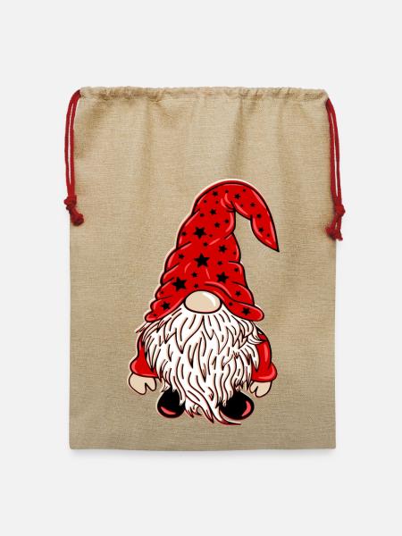Weihnachts Wichtel Xmas Gnom - Jute Weihnachtssack - Beige