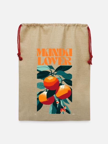 Mandarinen und Laub Illustration - Jute Weihnachtssack - Beige