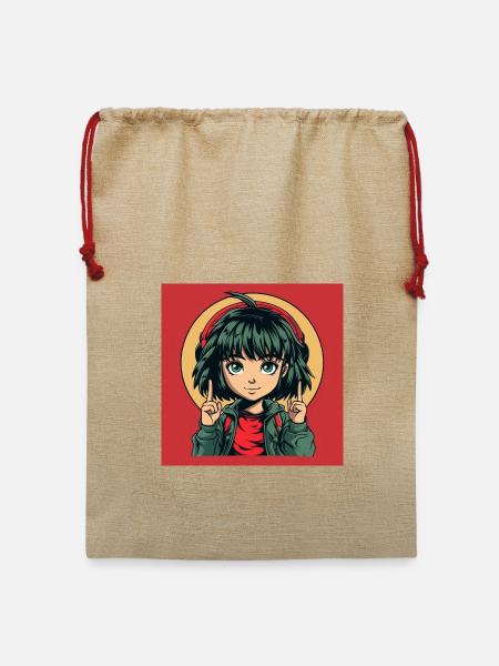 Anime Green eyes Girl - Jute Weihnachtssack  - Beige