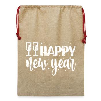 Neujahrsfestliches Skript & Schneeflocken - Jute Weihnachtssack  - Beige - Vorne