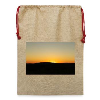 Sonnenuntergang über Windrädern - Jute Weihnachtssack  - Beige - Vorne