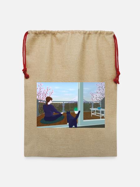 Balkon-Zen mit Katze - Jute Weihnachtssack - Beige