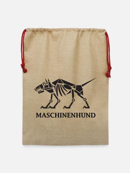 Maschinenhund mit Text - Jute Weihnachtssack - Beige