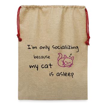 Jetzt nur noch Kontakte knüpfen - Cat Humor - Jute Weihnachtssack  - Beige - Vorne