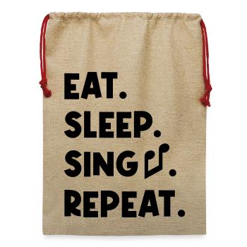 Eat Sleep Sing Repeat - Jute Weihnachtssack  - Beige - Vorne