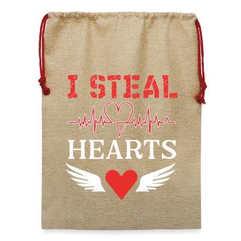 Festliches Herzschlag-Feier-Design - Jute Weihnachtssack  - Beige - Vorne