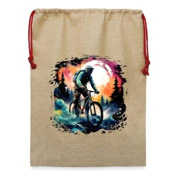 Retro Fahrradfahrer - Jute Weihnachtssack  - Beige - Vorne