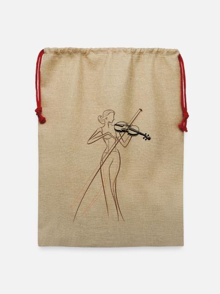 Violinistin Zeichnung - Jute Weihnachtssack - Beige