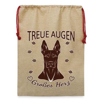 Dobermann Design – Herz & Treue Rust - Jute Weihnachtssack  - Beige - Vorne