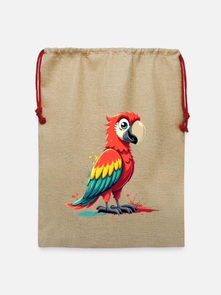 Lebendiger Papageien-Print - Jute Weihnachtssack - Beige