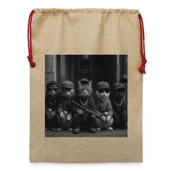 Lustiges Gangster Katzen Straßendesign - Jute Weihnachtssack  - Beige - Vorne