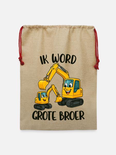 Großer Bruder, ich werde großer Bruder, Bagger - Jute Weihnachtssack - Beige