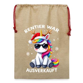 Rentier War Ausverkauft Weihnachten Einhorn - Jute Weihnachtssack  - Beige - Vorne