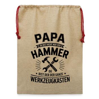 Papa Hammer – Der Werkzeugkasten Held - Jute Weihnachtssack  - Beige - Vorne