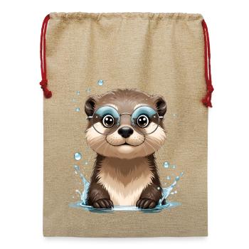 Brillen-Otter im Wasserspiel - Jute Weihnachtssack  - Beige - Vorne