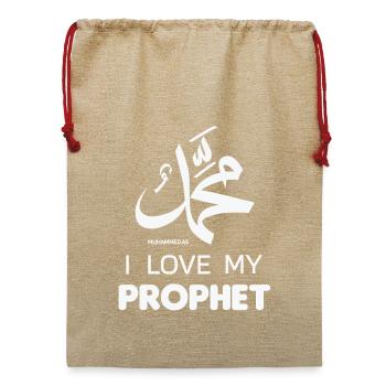 I Love My Prophet Islam Kalligrafie Mohammed - Jute Weihnachtssack  - Beige - Vorne