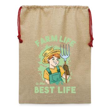 Farm Life Is The Best Life Bauernhof Dorfkind - Jute Weihnachtssack  - Beige - Vorne