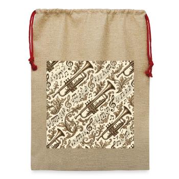 Trompete Noten und Musikornamente - Jute Weihnachtssack  - Beige - Vorne