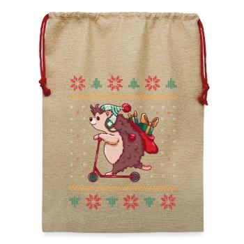 Lustiger Igel auf Roller Ugly Sweater Weihnachten - Jute Weihnachtssack  - Beige - Vorne