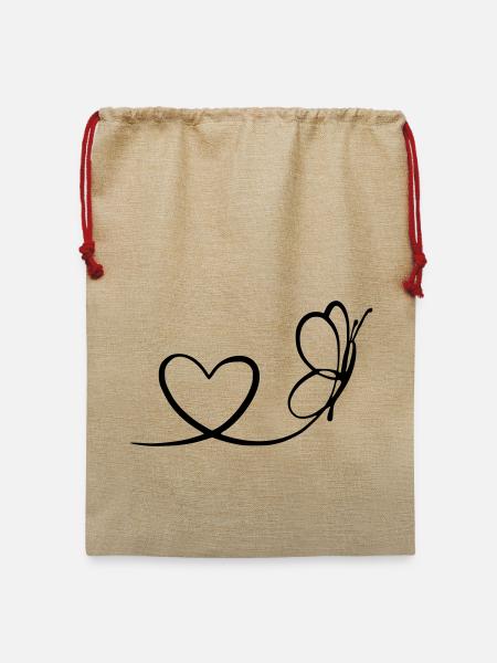 Schmetterling mit Herz - Jute Weihnachtssack - Beige