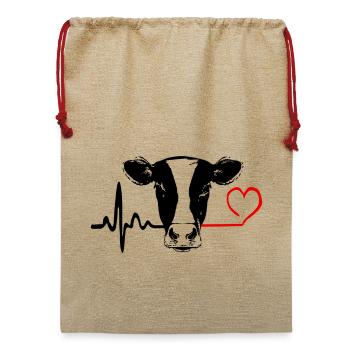Kuh Liebe Herzschlag - Jute Weihnachtssack  - Beige - Vorne