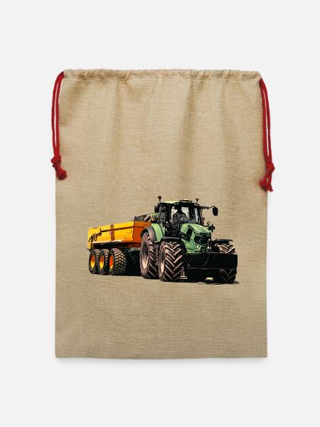 Traktor mit Anhänger Kipper - Jute Weihnachtssack - Beige