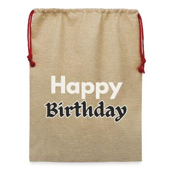 Happy Birthday - Jute Weihnachtssack  - Beige - Vorne